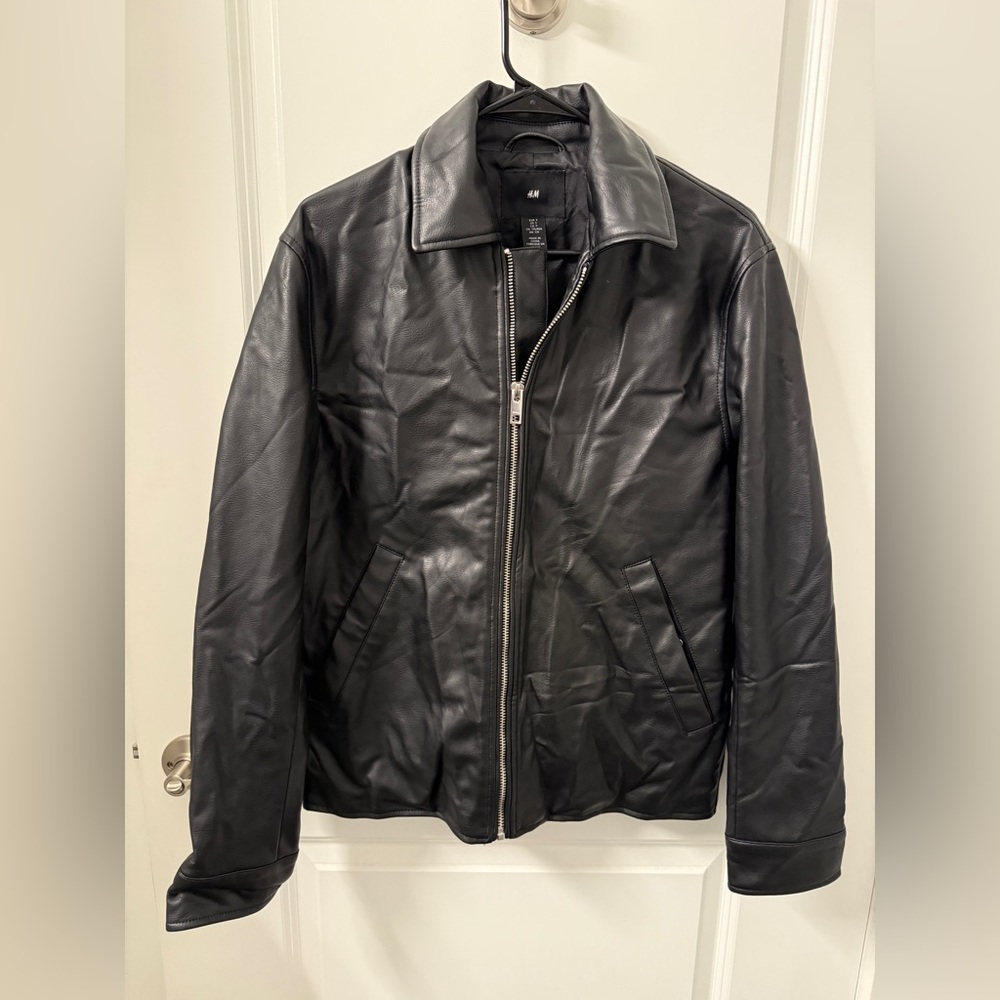 H&M Men’s Black Leather Bomber Jacket